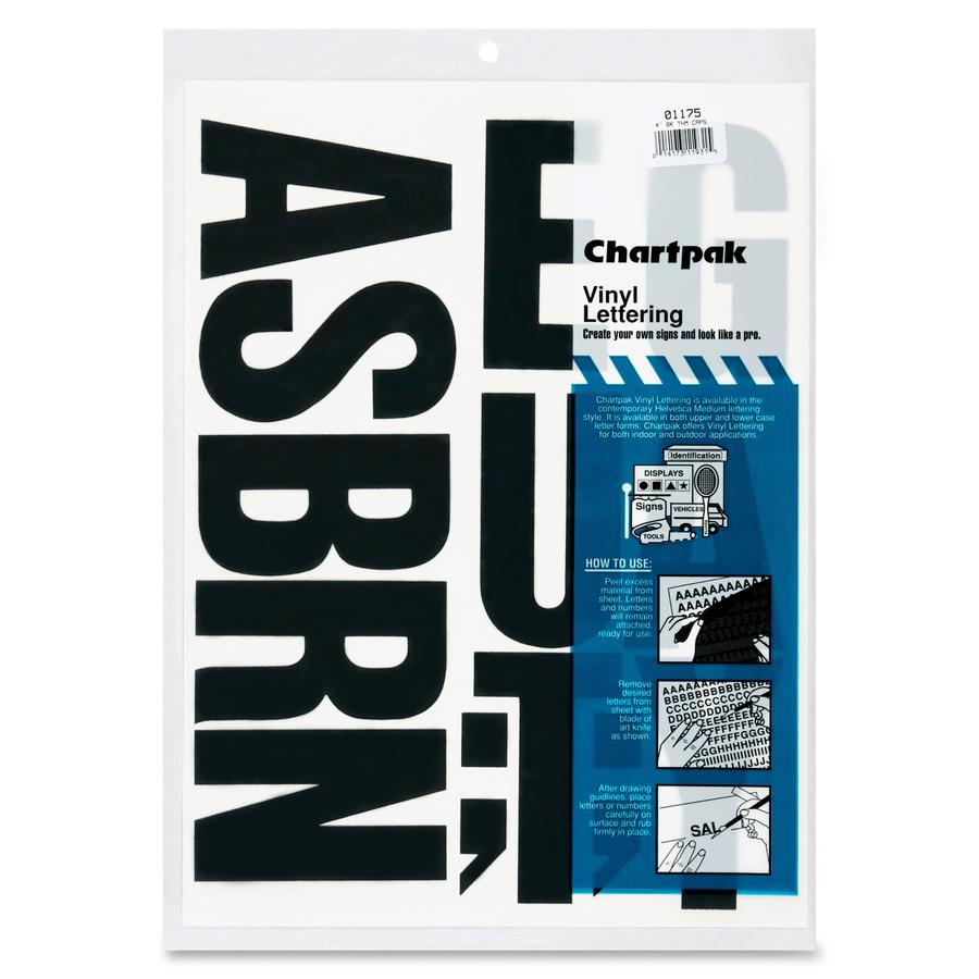 Chartpak Capital Letters - 58 x Capital Letters Shape - Self-adhesive - Helvetica Style - Easy to Use - 4'' Height - Black - Vinyl - 58 / Pack