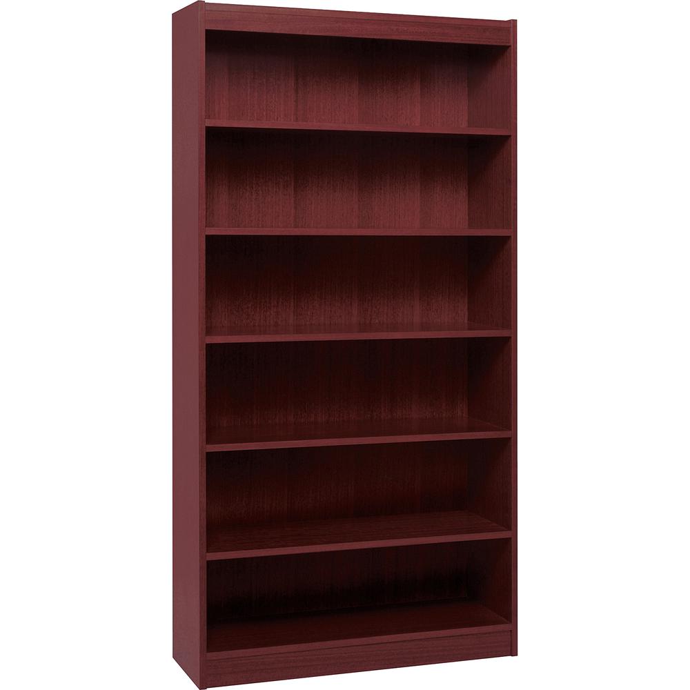 Lorell Panel End Hardwood Veneer Bookcase - 36'' x 12'' x 72'' - 6 x Shelf(ves) - 660 lb Load Capacity - Mahogany - Laminate - Wood - Assembly Required