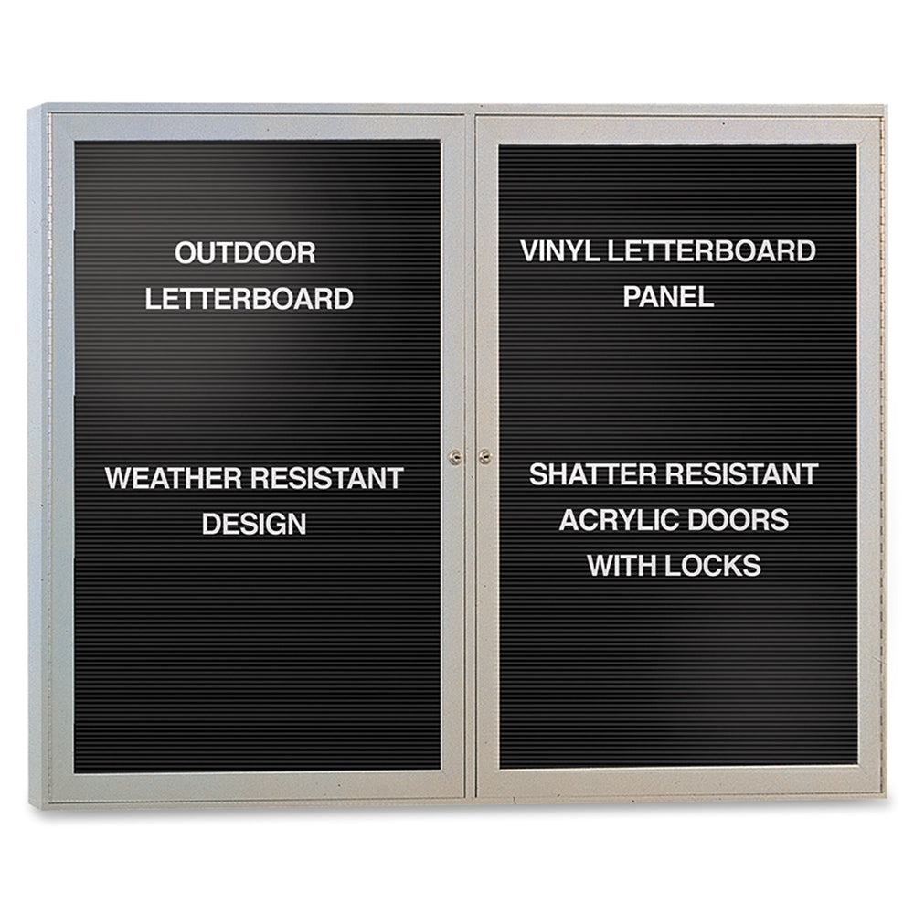 Ghent Outdoor Letterboards - 36'' Height x 48'' Width - Weather Resistant, Shatter Resistant, Lock, Water Resistant, Mounting System - Satin Aluminum Frame - 1 Each
