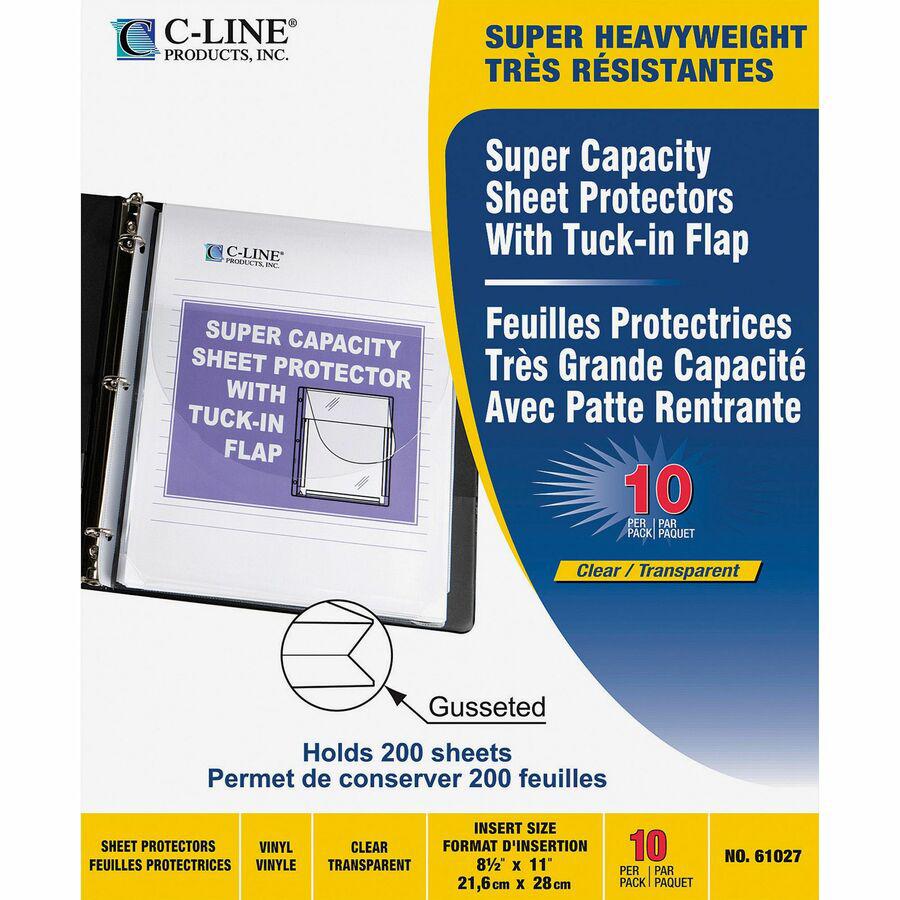 C-Line Super Capacity Super Heavyweight Vinyl Sheet Protectors with Tuck-In Flap - Clear, Top Loading, 11 x 8-1/2, 10/PK, 61027