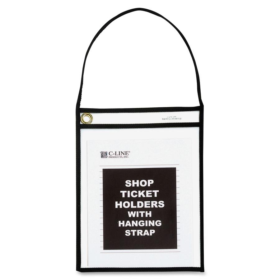 C-Line Shop Ticket Holders With Hanging Straps, Stitched - Black, Both Sides Clear, 9 X 12, 15/BX, 41922