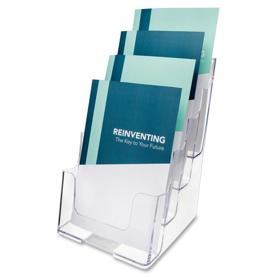 Deflecto Booklet Holder - 4 Compartment(s) - 4 Tier(s) - 10'' Height x 4.9'' Width x 6.1'' DepthDesktop - Compact, Booklet Size - Clear - Plastic - 1 Each - deflecto