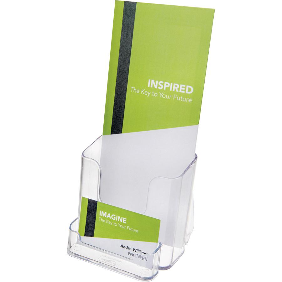 Deflecto Countertop Leaflet Holder With Business Card Holder - 2 Compartment(s) - 7.8'' Height x 4.4'' Width x 4.1'' DepthDesktop - Leaflet Size - Clear - Plastic - 1 Each - deflecto