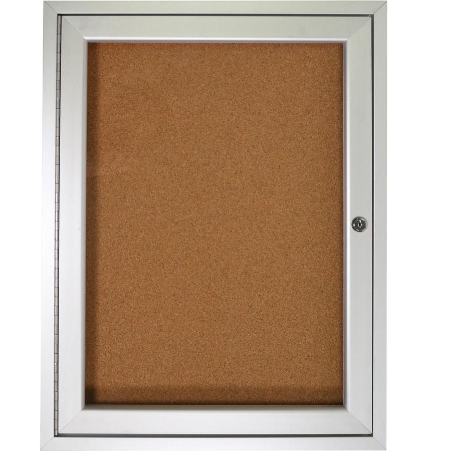 Ghent 1-door Enclosed Indoor Bulletin Board - 36'' Board Height x 24'' Board Width - Natural Cork Surface - Shatter Resistant - 1 Each