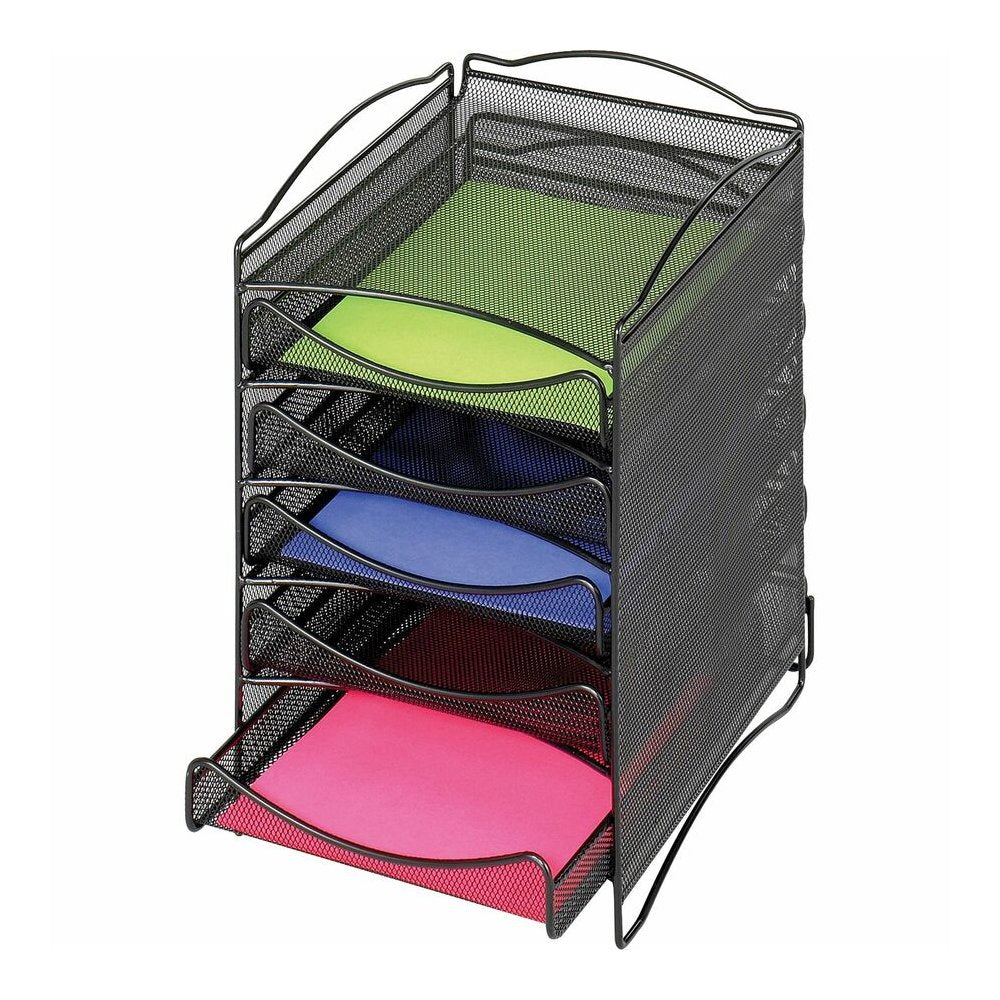 Safco 5-Compartment Mesh Desktop Organzier - Compartment Size : 1.75'' x 9.50'' x 12.25'' - 15.25'' Height x 10.25'' Width x 12.75'' Depth - Desktop - Stackable - Powder Coated - Black - Steel - 1 Each