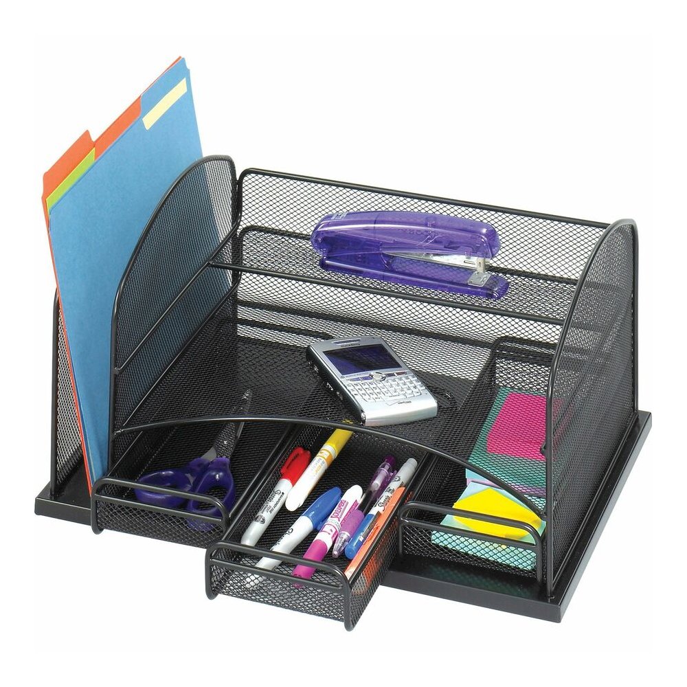 Safco Onyx 3-Drawer Desktop Organizer - 3 Drawer(s) - 16'' Height x 11.38'' Width x 8'' Depth - Powder Coated - Black - Steel - 1 Each