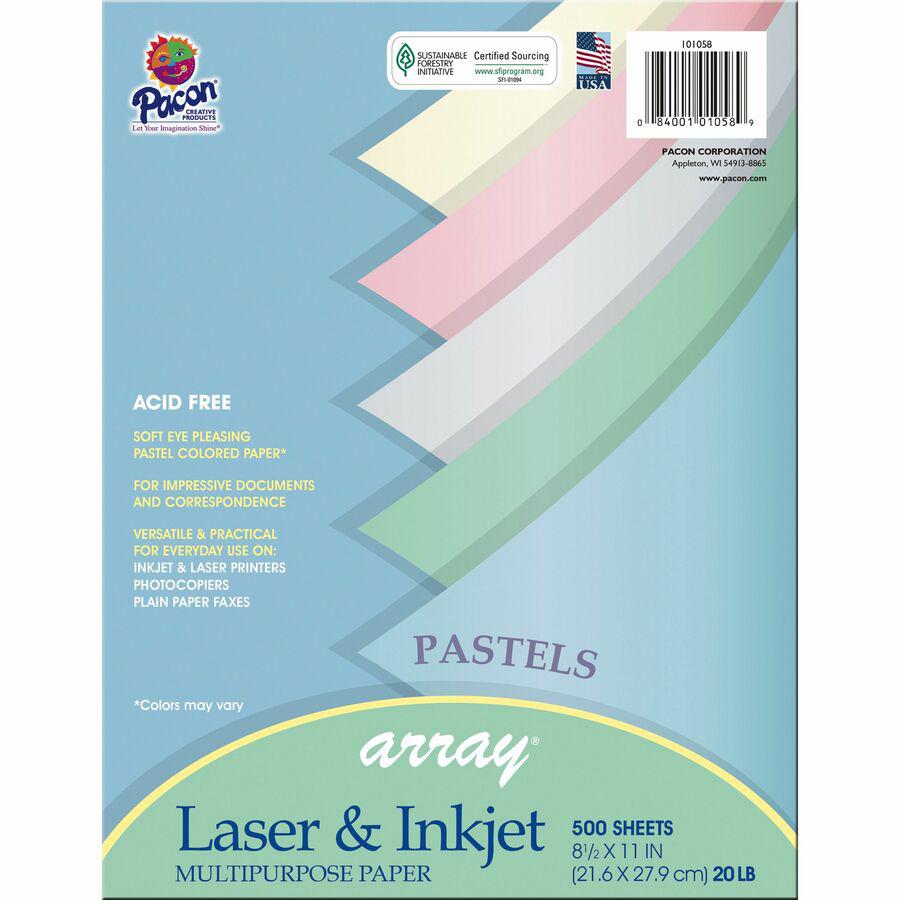 Pacon Pastel Multipurpose Paper - Pastel - Letter - 8 1/2'' x 11'' - 20 lb Basis Weight - 500 / Ream - Sustainable Forestry Initiative (SFI) - Pastel Lilac, Pastel Gray, Pastel Ivory, Pastel Sky Blue, P