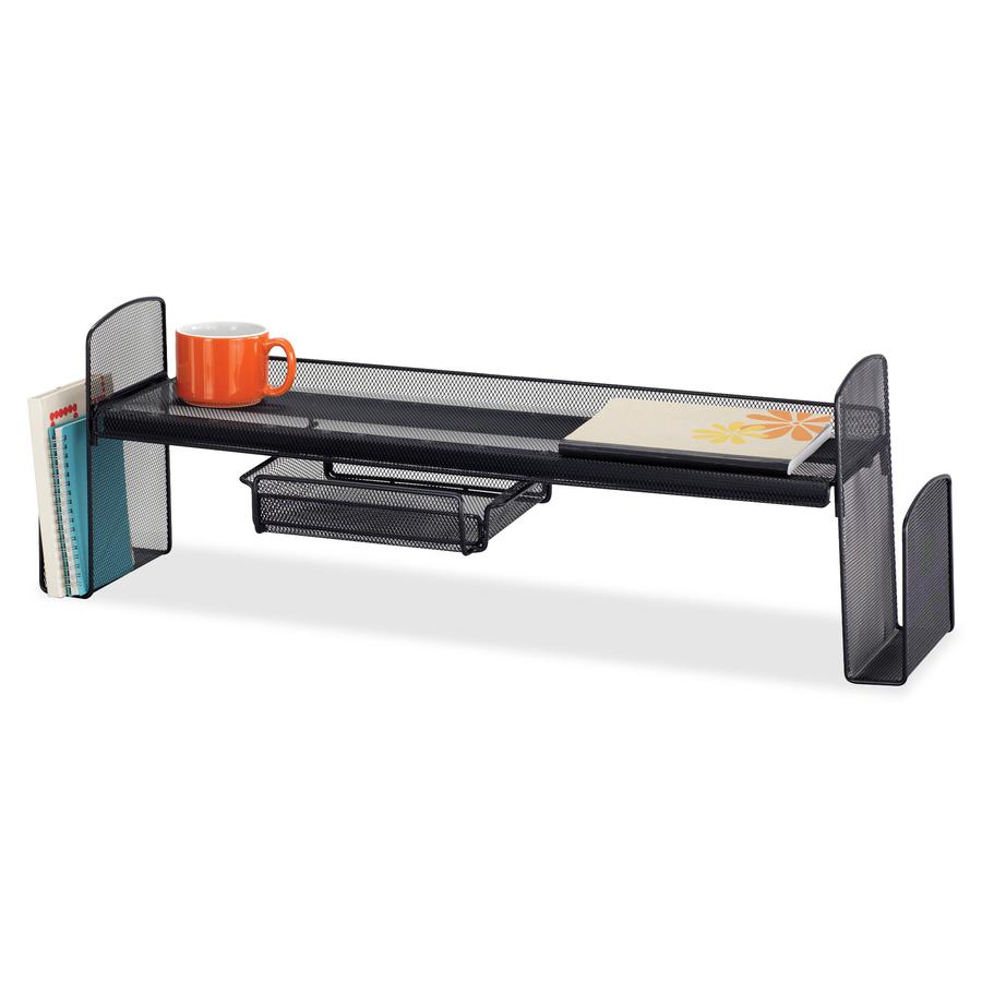 Safco Onyx Steel Mesh Off-Surface Shelf - 10'' Height x 31.50'' Width x 7.25'' Depth - Desktop - Black - 1 Each