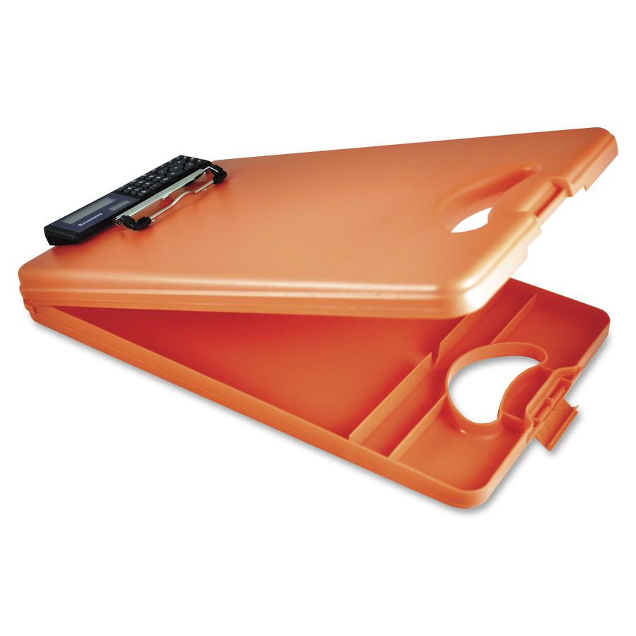 Saunders DeskMate II 00543 Portable Storage Clipboard - 0.50'' Clip Capacity - Storage for Stationary - Bottom Opening - 10'' x 16'' - Polypropylene - Tangerine - 1 Each