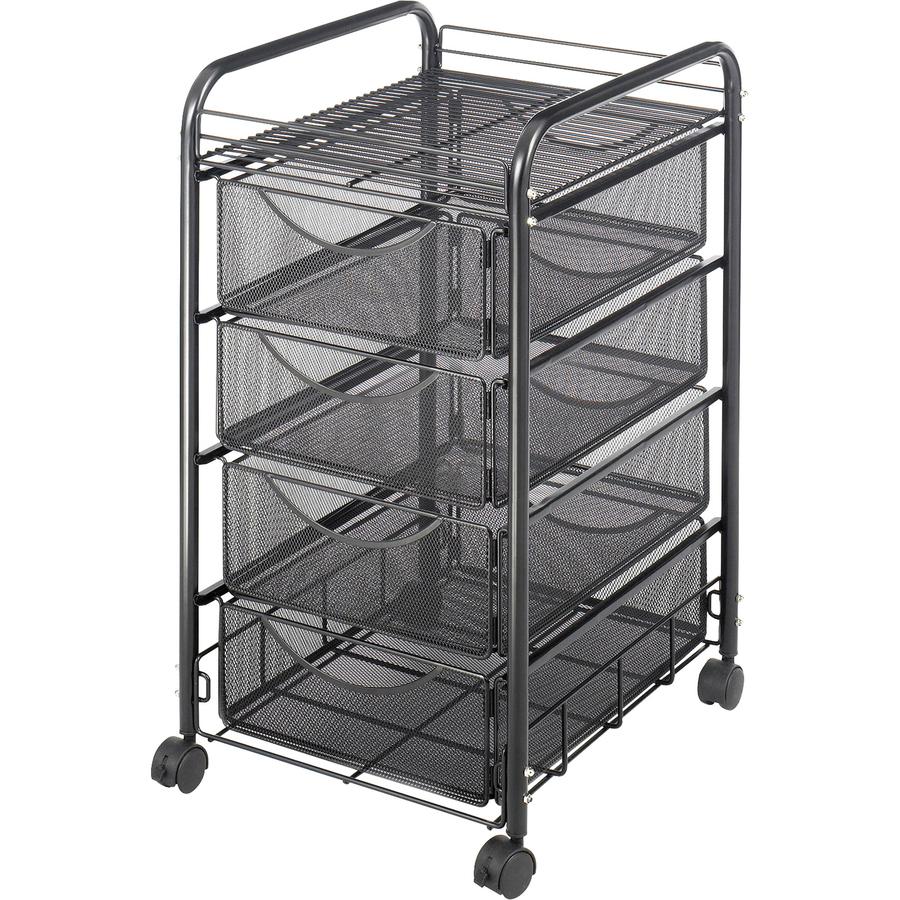 Safco Onyx Double Mesh Mobile File Cart - 2 Shelf - 4 Drawer - 4 Casters - 1.50'' Caster Size - x 15.8'' Width x 17'' Depth x 27'' Height - Black Steel Frame - Black - 1 Each