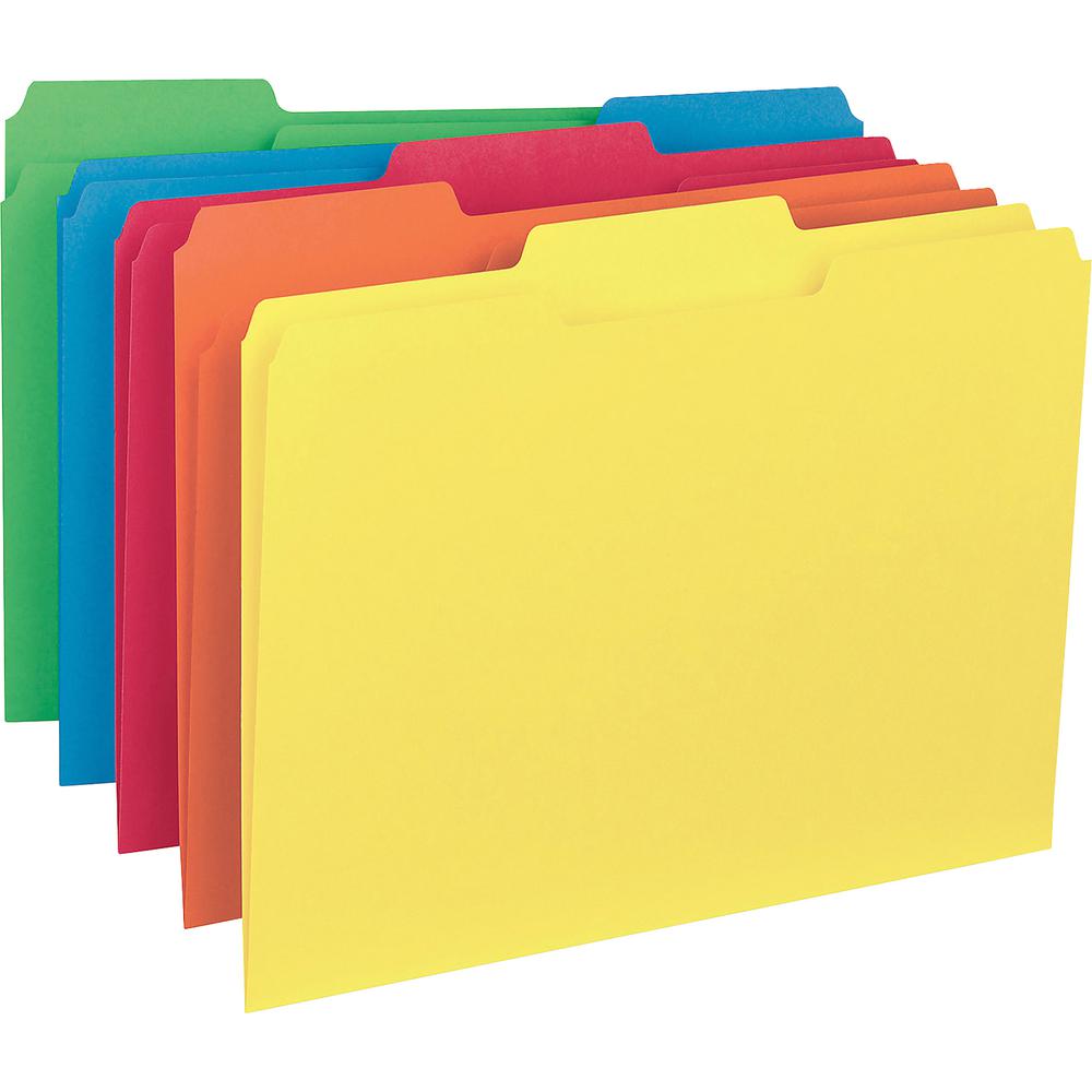 Business Source 1/3 Tab Cut Letter Recycled Top Tab File Folder - 8 1/2'' x 11'' - Top Tab Location - Assorted Position Tab Position - Assorted - 10% Recycled - 100 / Box