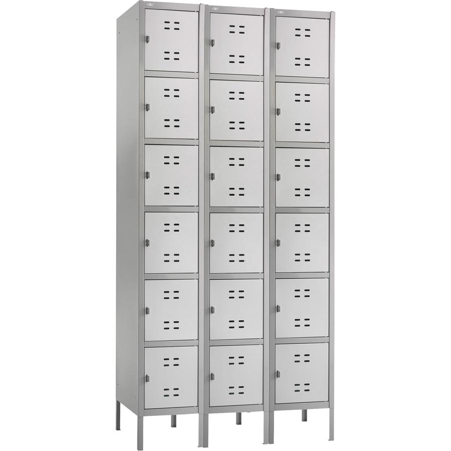 Safco Six-Tier Two-tone 3 Column Locker with Legs - 36'' x 18'' x 78'' - 3 x Shelf(ves) - Recessed Locking Handle - Gray - Steel