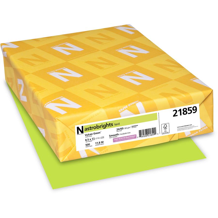 Astrobrights Color Copy Paper - Vulcan Green - Letter - 8 1/2'' x 11'' - 24 lb Basis Weight - Smooth - 500 / Pack - FSC - Acid-free, Lignin-free, Heavyweight - Vulcan Green