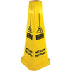 Genuine Joe Bright 4-sided Caution Safety Cone - 1 Each - English, Spanish - 10'' Width x 24'' Height x 10'' Depth - Cone Shape - Stackable - Industrial - Polypropylene - Yellow