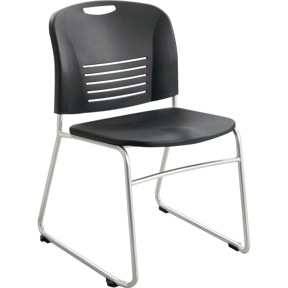 Safco Vy Sled Base Stack Chairs - Plastic Seat - Plastic Back - Powder Coated Steel Frame - Sled Base - Black - Polypropylene - 2 / Carton