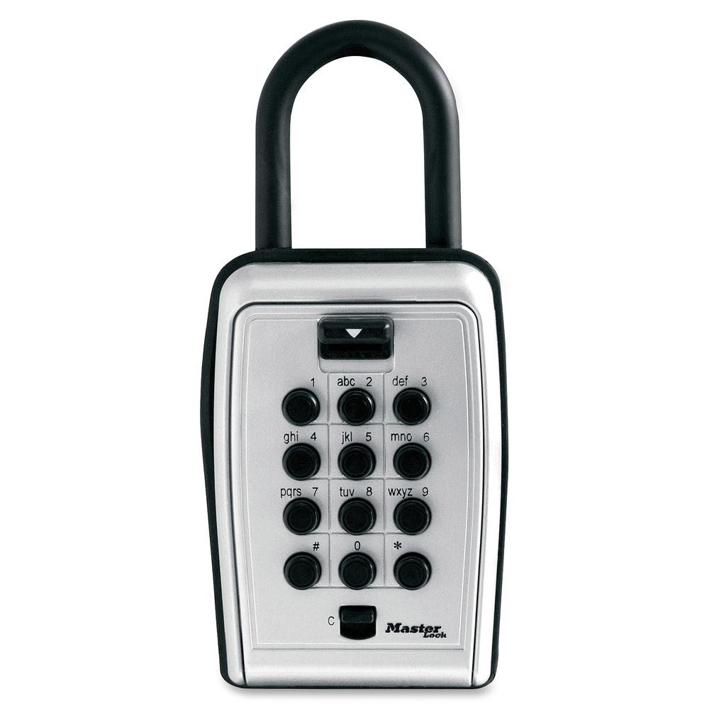 Master Lock Portable Key Safe - Push Button Lock - Weather Resistant, Scratch Resistant - for Door - Overall Size 7.2'' x 5.3'' x 2.2'' - Black, Silver - Metal, Vinyl