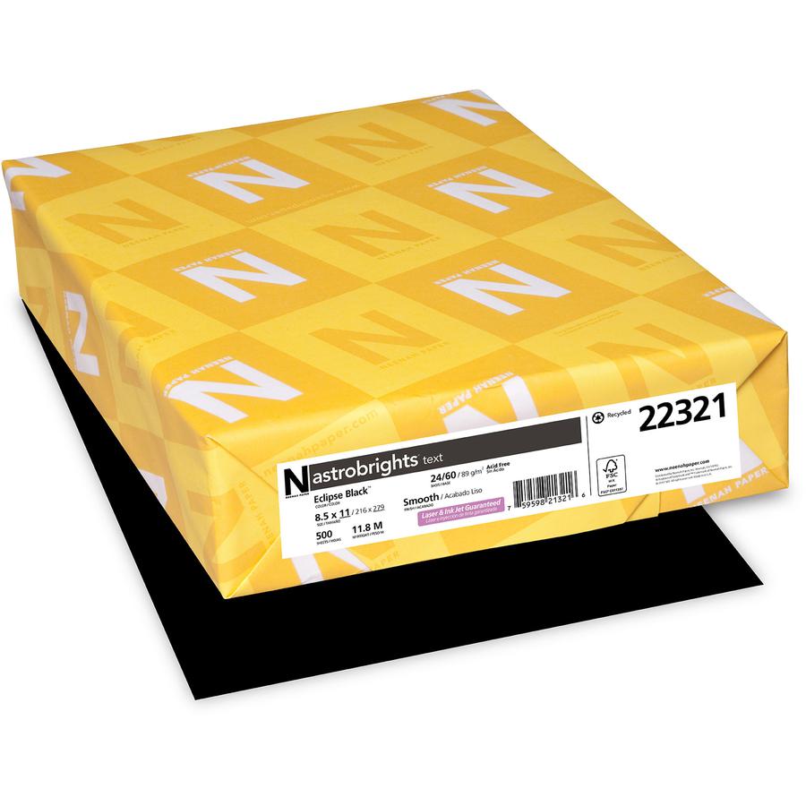 Astrobrights Color Paper - Black - Letter - 8 1/2'' x 11'' - 24 lb Basis Weight - Smooth - 500 / Ream - Green Seal - Heavyweight, Acid-free, Lignin-free - Eclipse Black