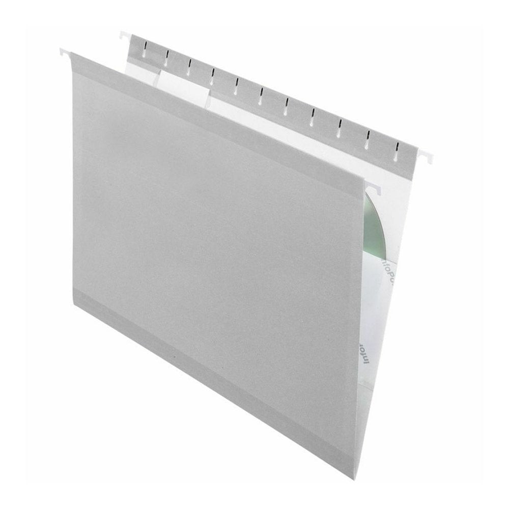 Pendaflex 1/5 Tab Cut Letter Recycled Hanging Folder - 8 1/2'' x 11'' - 11 pt. - Gray - Reinforced, Perforated - 10% Recycled - 25 / Box