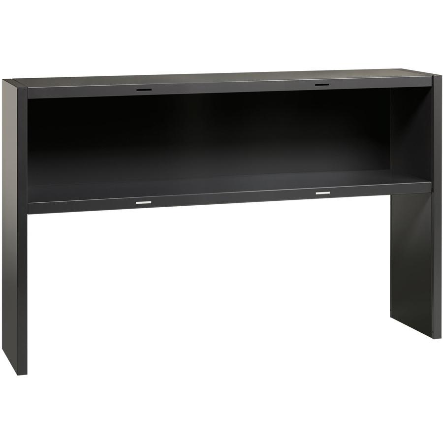 Lorell Fortress Modular Series Stack-on Hutch - 60'' - Material: Steel - Finish: Charcoal - Grommet, Cord Management