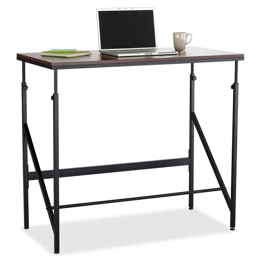 Safco Laminate Tabletop Standing-Height Desk - For - Table TopMelamine Laminate Rectangle, Walnut Top - Powder Coated Base - Adjustable Height - 38'' to 50'' Adjustment x 48'' Table Top Width x 24'' Table