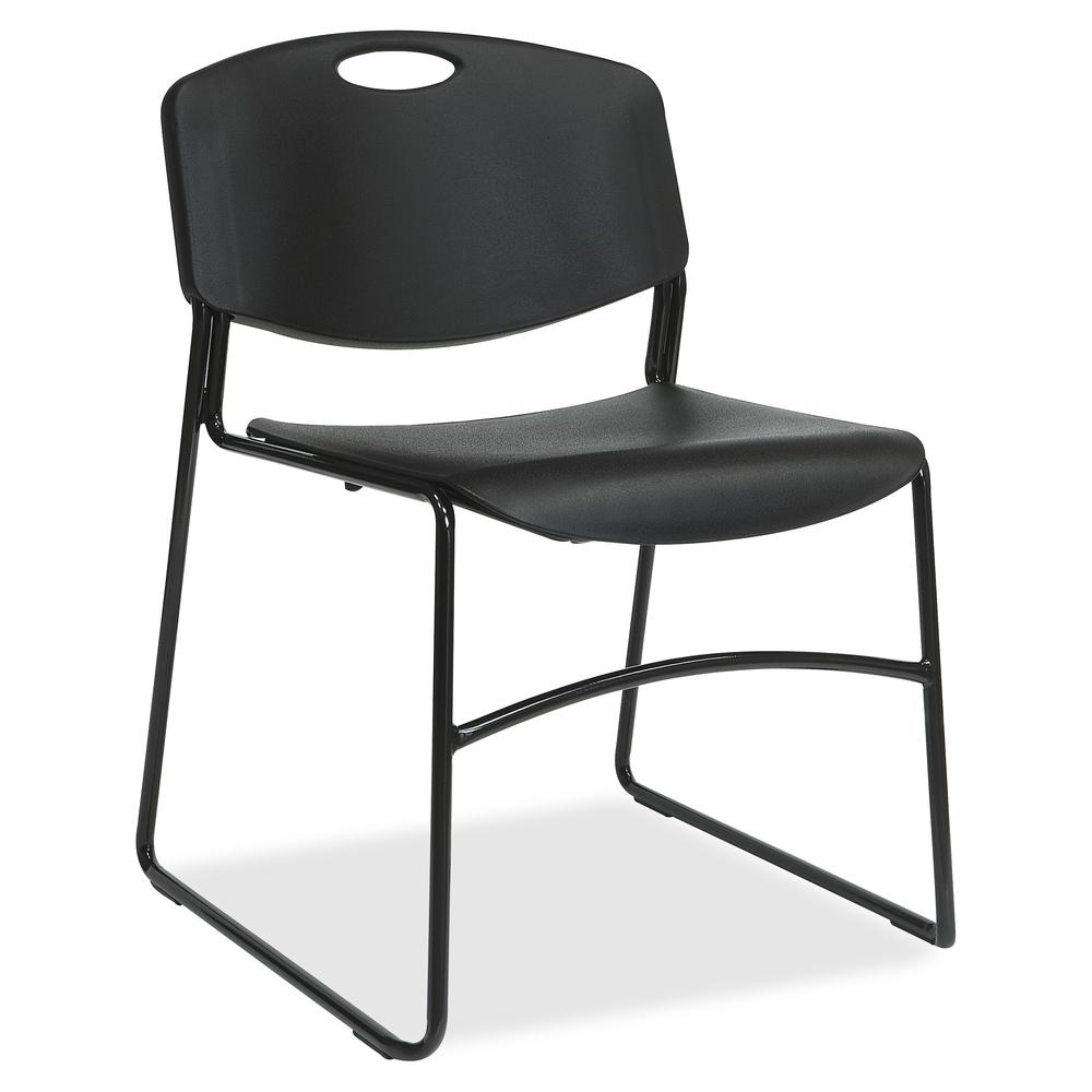 Lorell Heavy-duty Standard-height Stack Chairs - Plastic Seat - Plastic Back - Steel Frame - Black - 4 / Carton