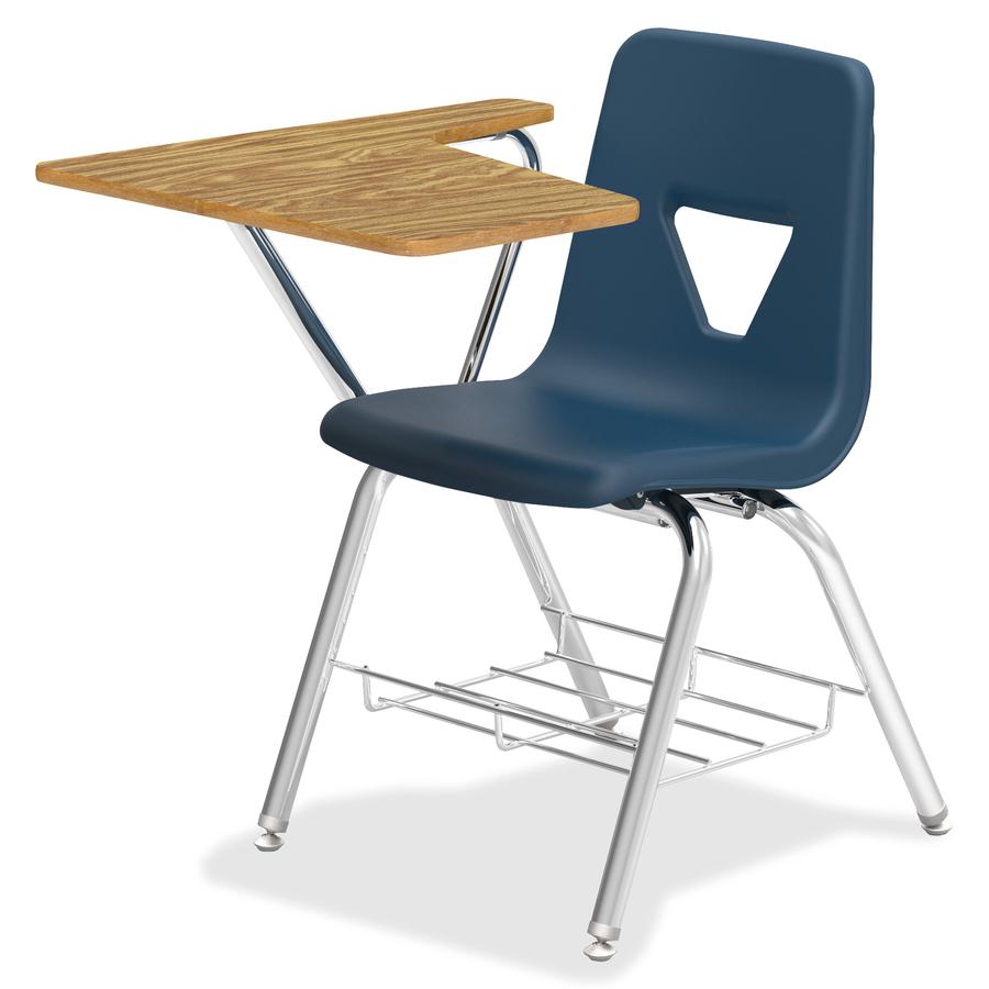 Lorell Writing Tablet Arm Student Desks - Tubular Steel Frame - Four-legged Base - Navy, Oak - Polypropylene - Armrest - 2 / Carton