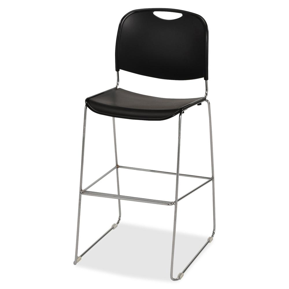 Lorell Bistro Stack Chair - Black Plastic Seat - Black Plastic Back - Chrome Steel Frame - 1 Each