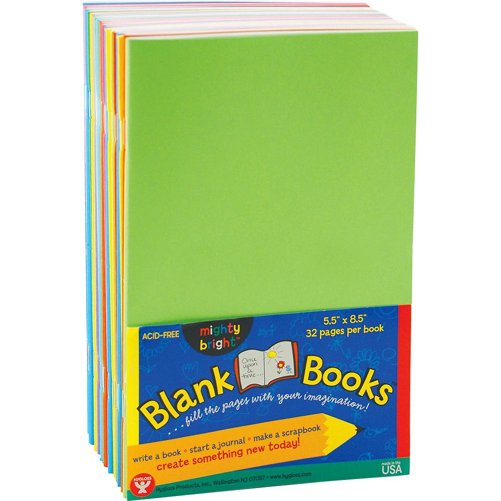 Hygloss Mighty Bright Blank Books - 5.5'' x 8.5'' - Assorted Paper - 20 / Pack