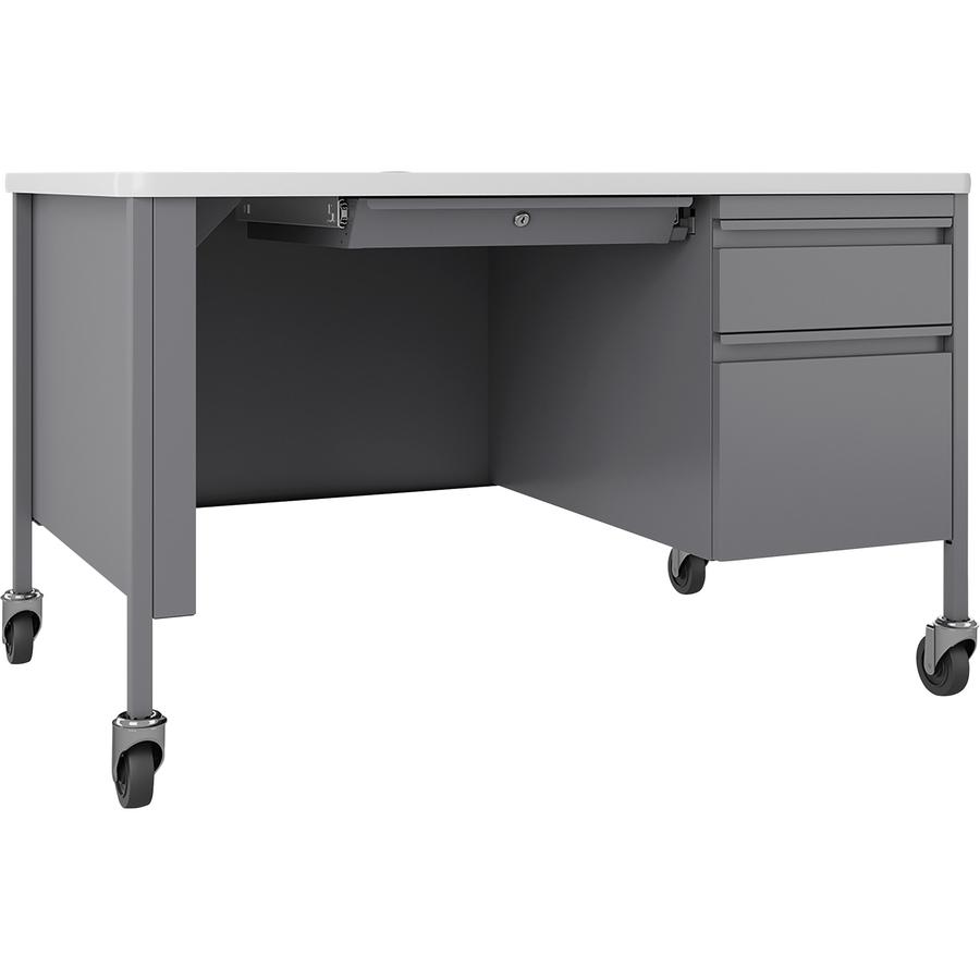 Lorell Fortress Series 48'' Mobile Right-Pedestal Teachers Desk - 48'' x 30''29.5'' - Box, File Drawer(s) - Single Pedestal on Right Side - T-mold Edge - Finish: Gray