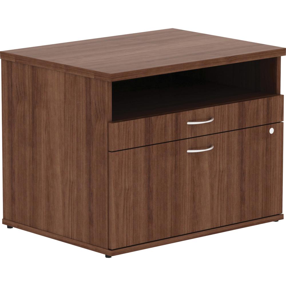 Lorell Relevance Series 2-Drawer File Cabinet Credenza w/Open Shelf - 29.5'' x 22''23.1'' - 2 x File, Storage Drawer(s) - Finish: Walnut Laminate