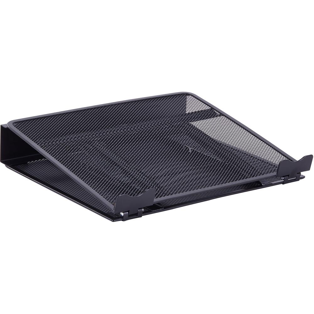 Lorell Mesh Laptop Stand - 3.50'' Height x 13'' Width x 11.50'' Depth - Desktop - Steel, Metal - Black