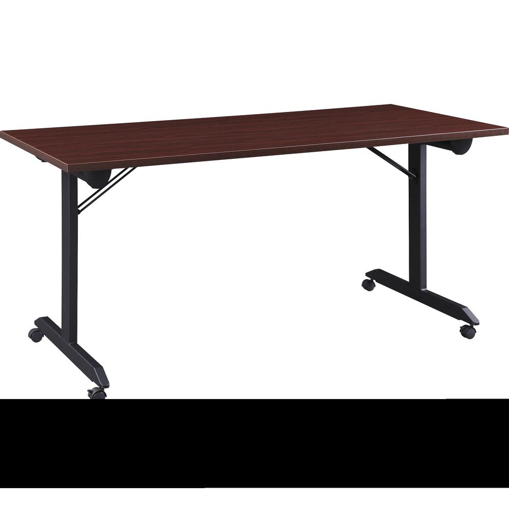 Lorell Mobile Folding Training Table - Rectangle Top - Powder Coated Base - 200 lb Capacity x 63'' Table Top Width - 29.50'' Height x 63'' Width x 29.50'' Depth - Assembly Required - Brown - Laminate Top