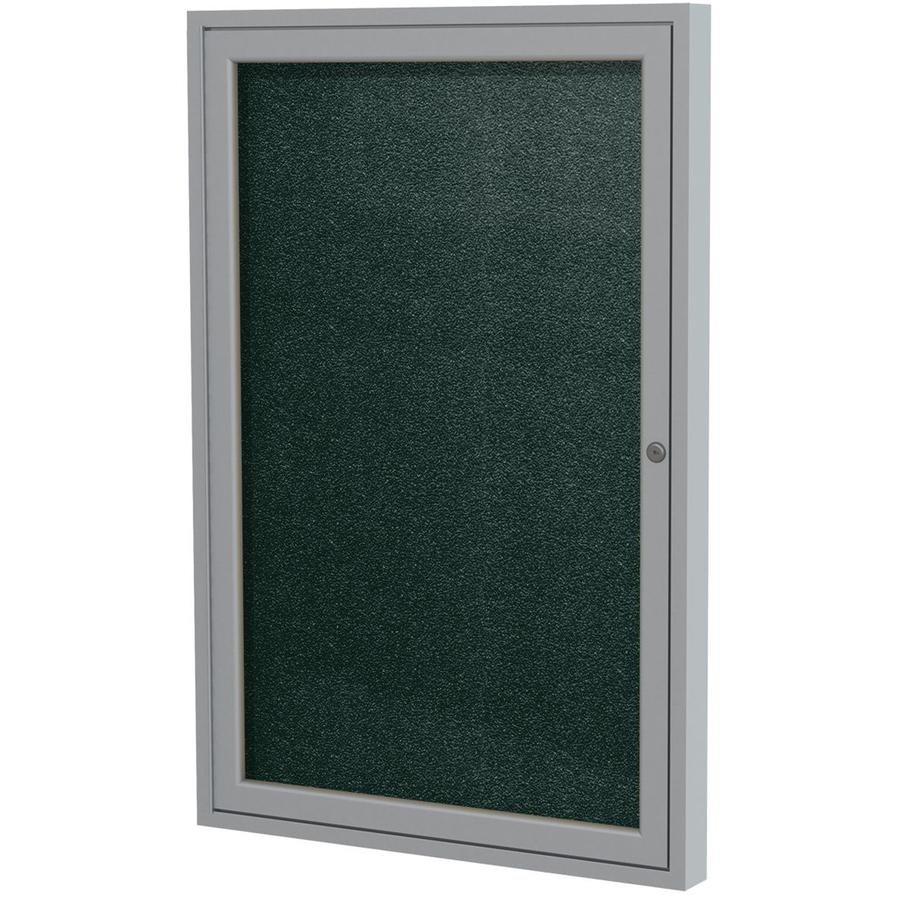 Ghent 36''x24'' 1-Door Satin Aluminum Frame Enclosed Vinyl Bulletin Board - Ebony