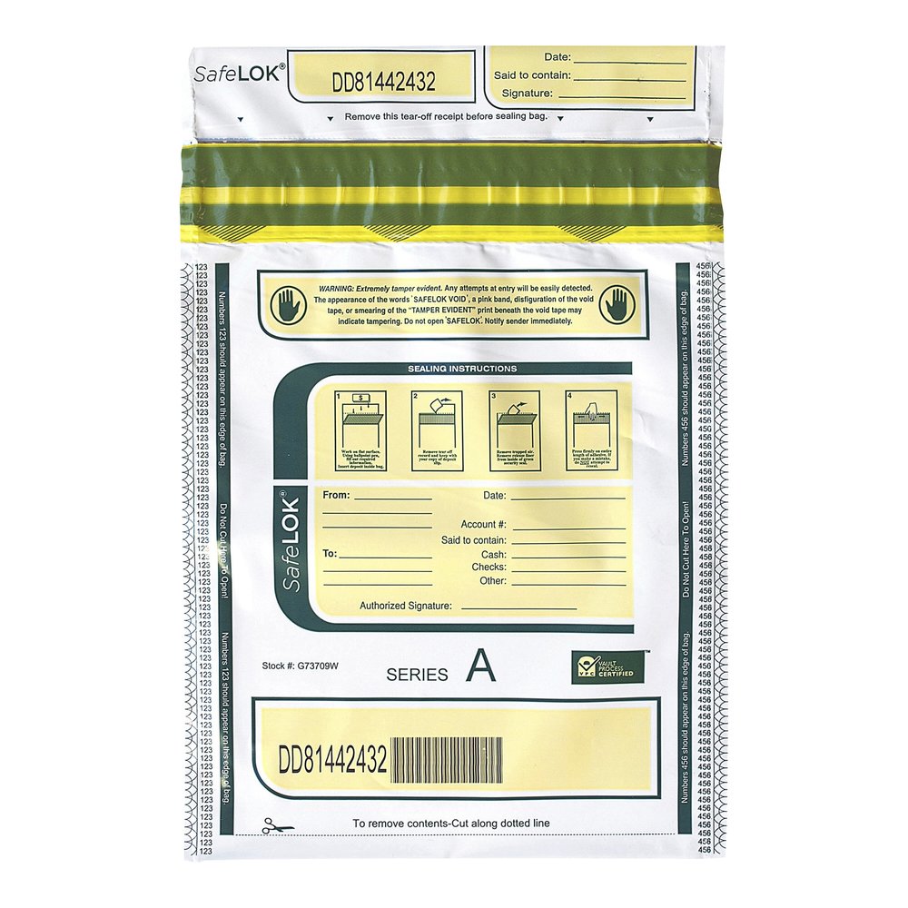 ControlTek SafeLOK Tamper-Evident Deposit Bags - 12'' Length x 9'' Width - Seal Closure - White - Deposit, Cash, Note, Bill - 100 / Pack - CONTROLTEK