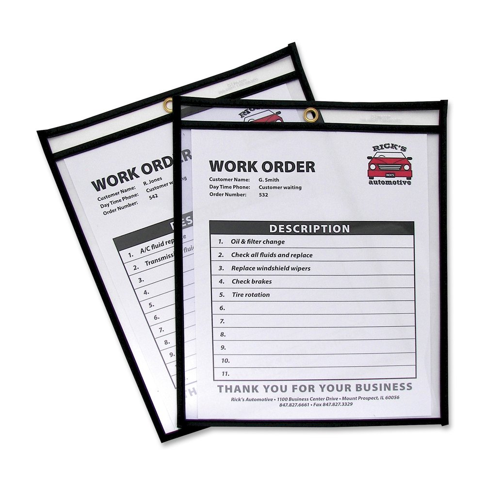 C-Line Stitched Vinyl Shop Ticket Holders - Support 8.50'' x 11'' Media - Vinyl - Black, Clear - Sturdy - 25 / Box