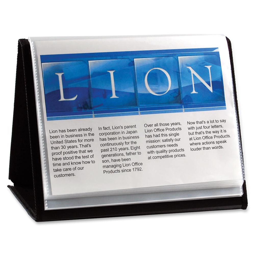 Lion Flip-N-Tell Display Easel Books - Letter - 8 1/2'' x 11'' Sheet Size - 40 Sheet Capacity - 20 Pocket(s) - Polypropylene - Black - 1.50 lb - Recycled - Non-stick, Acid-free, Lightweight, Reinforced