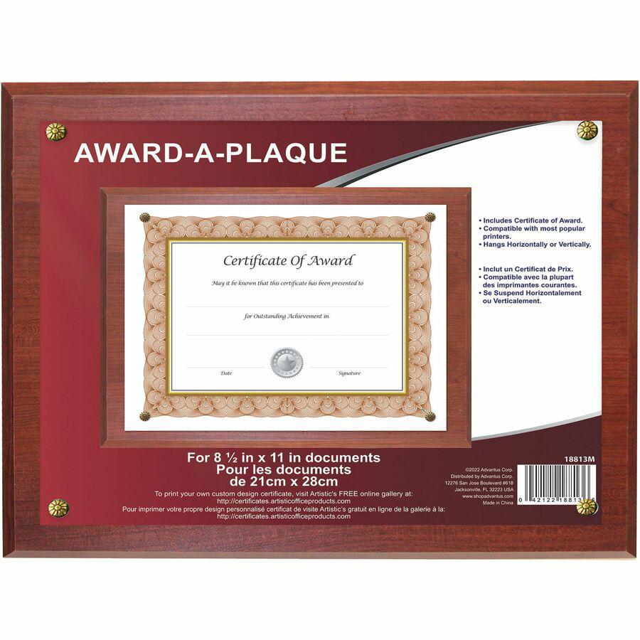 Golite nu-dell Woodgrain Award-A-Plaque - 13'' x 10.50'' Frame Size - Holds 11'' x 8.50'' Insert - Horizontal, Vertical - 1 Each - Mahogany - NuDell