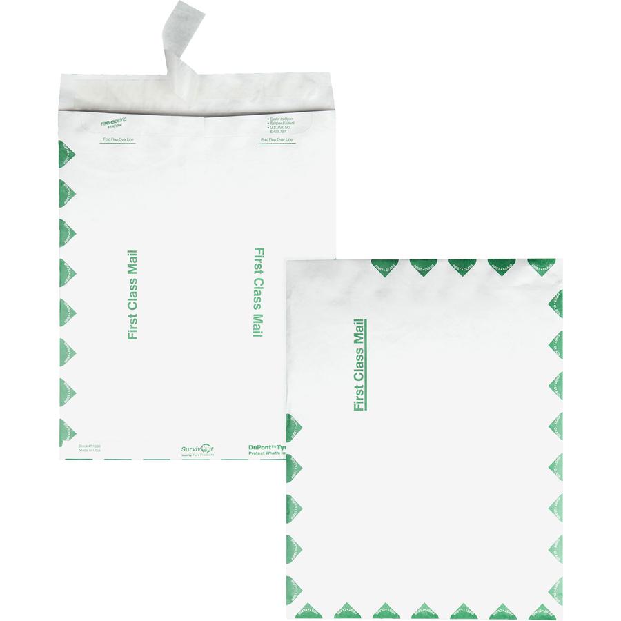 Survivor 6 x 9 DuPont Tyvek First Class Border Catalog Mailers with Self-Seal Closure - First Class Mail - #1 - 6'' Width x 9'' Length - 14 lb - Peel & Seal - Tyvek - 100 / Box - White - SURVIVOR