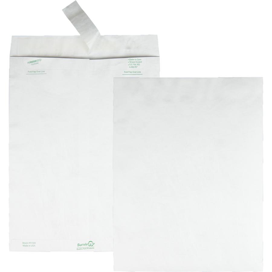 Survivor 10 x 13 DuPont Tyvek Catalog Mailer with Self-Sealing Closure - Catalog - #13 1/2 - 10'' Width x 13'' Length - 14 lb - Peel & Seal - Tyvek - 100 / Box - White - SURVIVOR