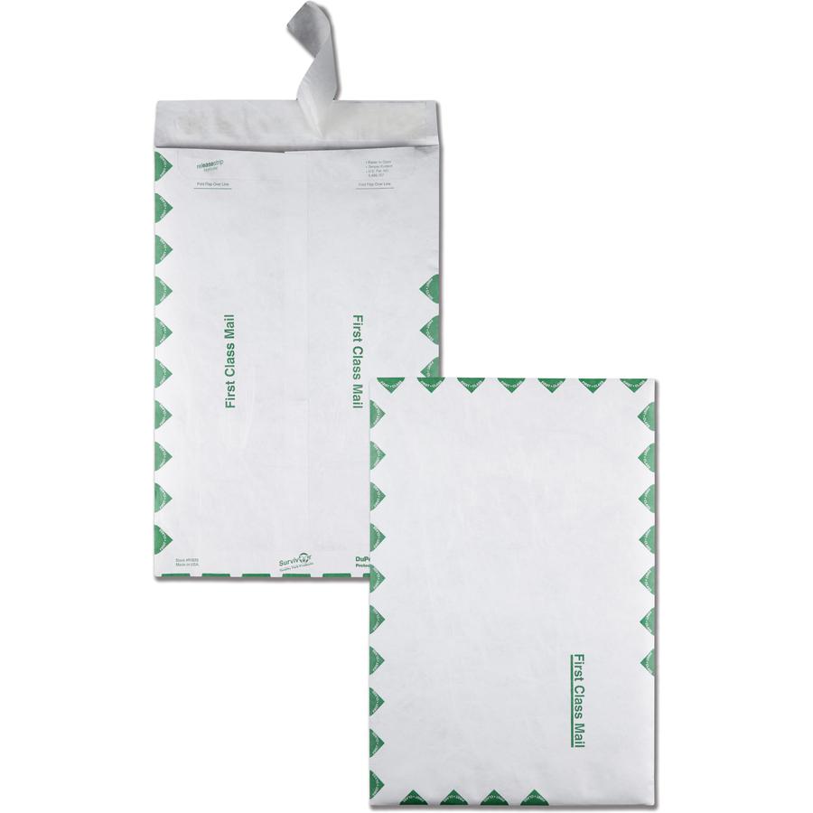 Survivor 10 x 15 DuPont Tyvek First Class Border Catalog Mailers - First Class Mail - 10'' Width x 15'' Length - 14 lb - Peel & Seal - Tyvek - 100 / Box - White - SURVIVOR