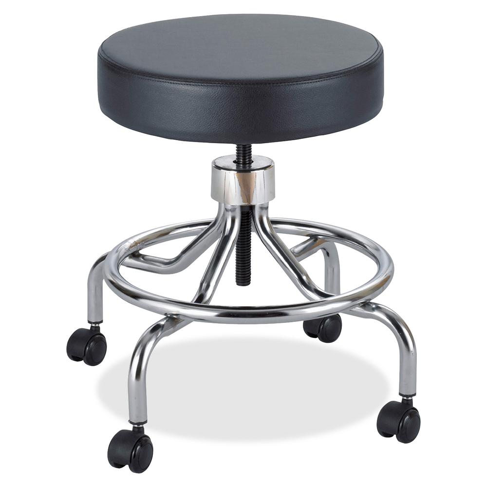 Safco Low Base Screw Lift Lab Stool - Black Vinyl Seat - Black - 1 Each