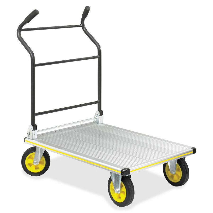 Safco Stow-Away Platform Hand Truck - Tubular Handle - 1000 lb Load Capacity - 4 Casters - 7'' Caster Size - Aluminum - 24'' Width x 39'' Depth x 40'' Height - Aluminum Frame - Silver - 1 Each