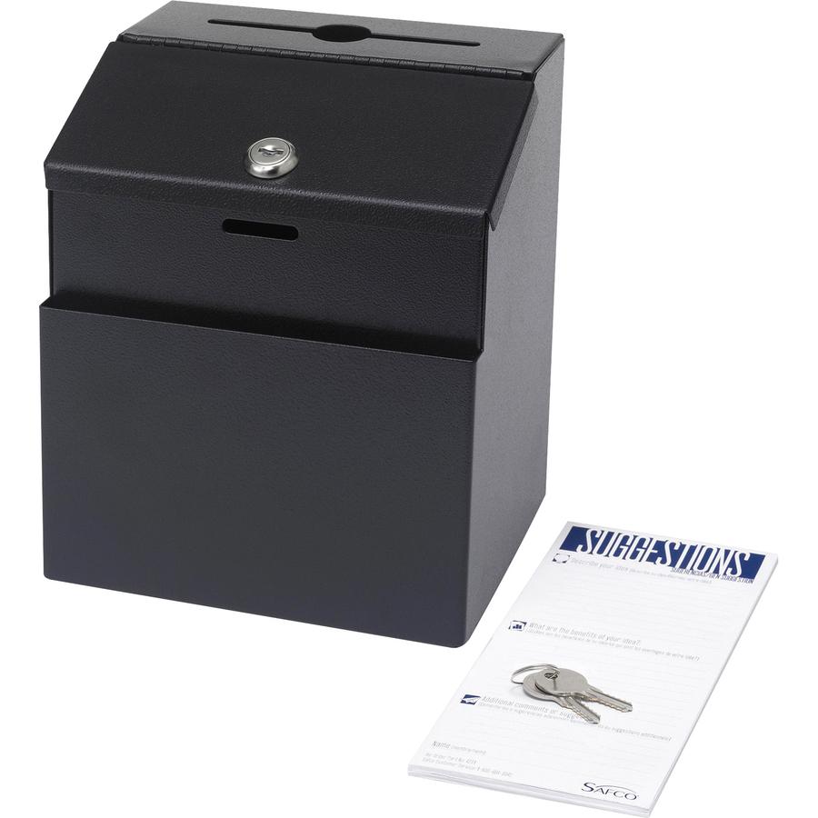 Safco Steel Suggestion Box - External Dimensions: 7.2'' Width x 6'' Depth x 8.5'' Height - 25 x Card - Key Lock Closure - Steel - Black - No - 1 Each
