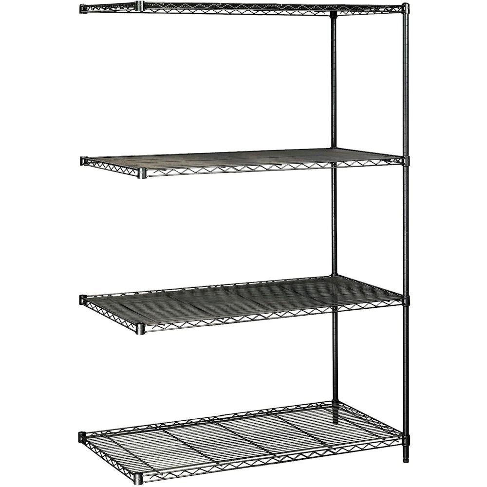 Safco Industrial Wire Shelving Add-On Unit - 48'' x 24'' x 72'' - 4 x Shelf(ves) - 3200 lb Load Capacity - Adjustable Glide, Durable - Black - Powder Coated - Steel - Assembly Required
