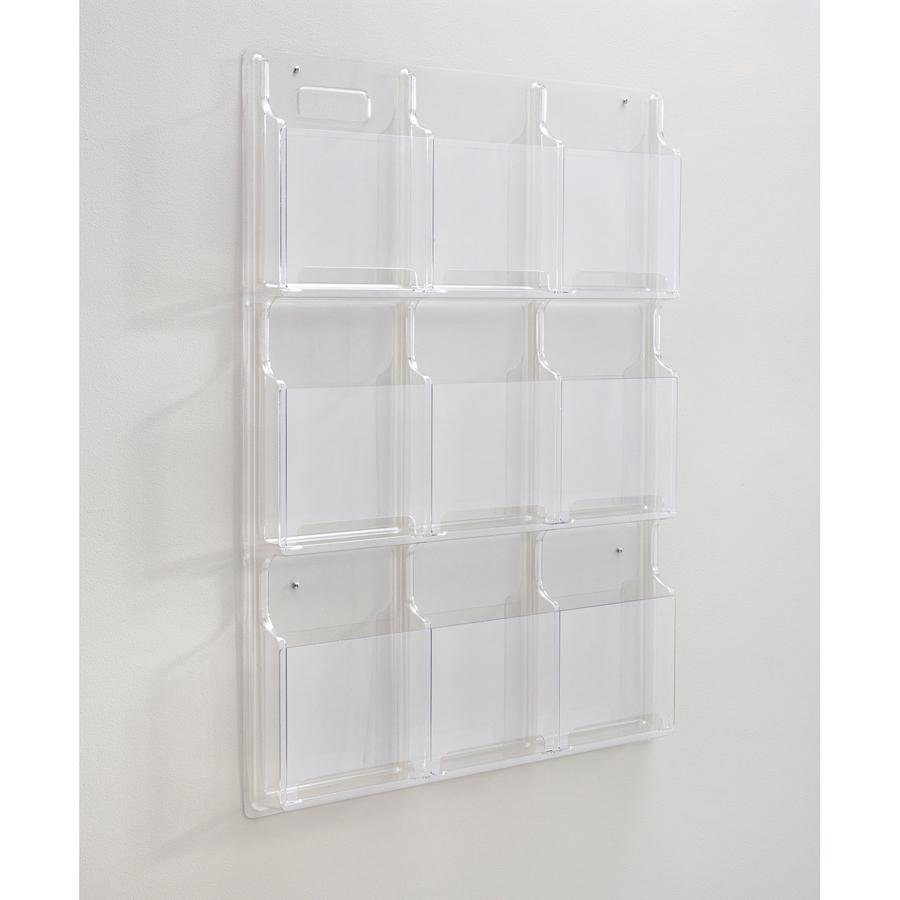 Safco 9-Pocket Magazine/Literature Display Rack - 9 Pocket(s) - 36.88'' Height x 30'' Width x 2'' Depth - Break Resistant - Clear - Plastic - 1 Each