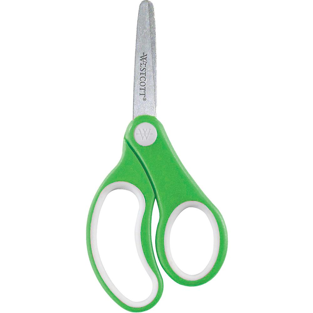 Westcott Teachers 5'' Kids Soft Handle Blunt Scissors - 5'' Overall Length - Straight-left/right - Stainless Steel - Blunted Tip - Assorted - 12 / Pack