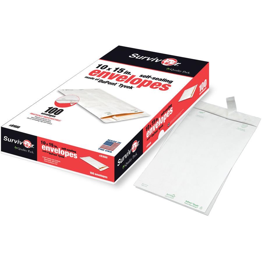 Survivor 10 x 15 DuPont Tyvek Catalog Mailers - Catalog - 10'' Width x 15'' Length - 14 lb - Peel & Seal - Tyvek - 100 / Box - White - SURVIVOR