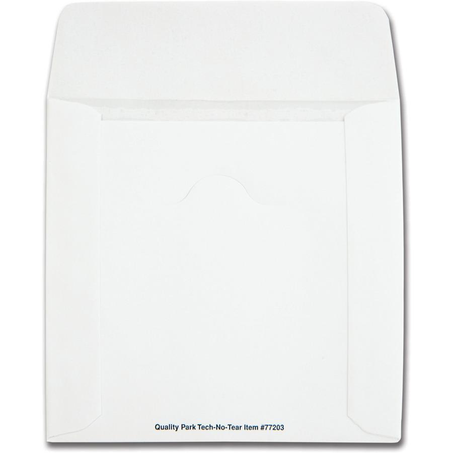Quality Park Tech-No-Tear CD/DVD Sleeves - CD/DVD - 4 7/8'' Width x 5'' Length - White - Paper - 100 / Box