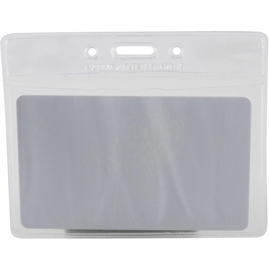 SICURIX ID Badge Holder - Horizontal - 4'' x 3'' x - Vinyl - 50 / Pack - Clear