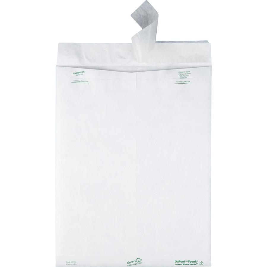 Survivor 12 x 15-1/2 DuPont Tyvek Catalog Mailers - Catalog - #15 1/2 - 12'' Width x 15 1/2'' Length - 14 lb - Peel & Seal - White - Tyvek - 100 / Box - Survivor&reg;